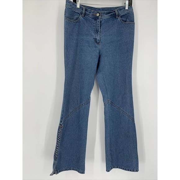 Together‎ Denim Mom Jeans Sz 14 Pockets VTG Y2K Flare Knot Side Slit Bottom Boho - Picture 1 of 8